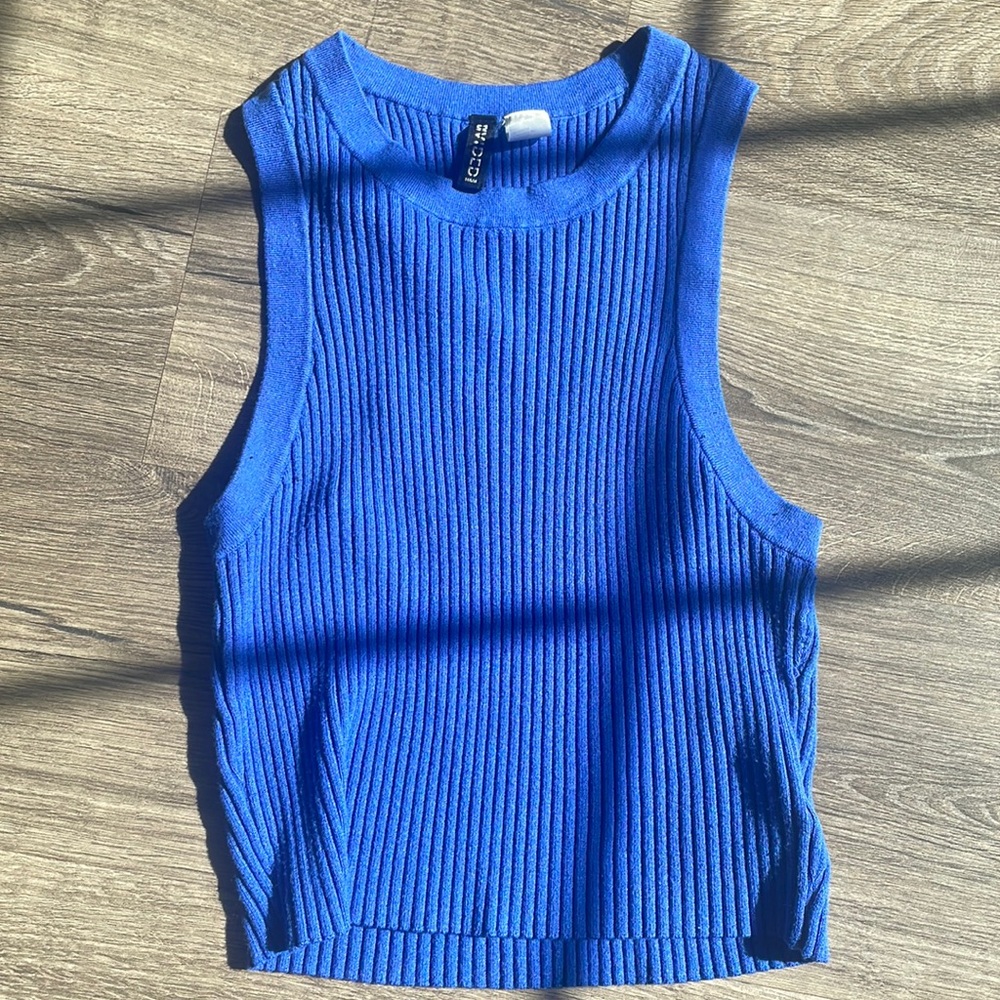 Blue cropped sleeveless top